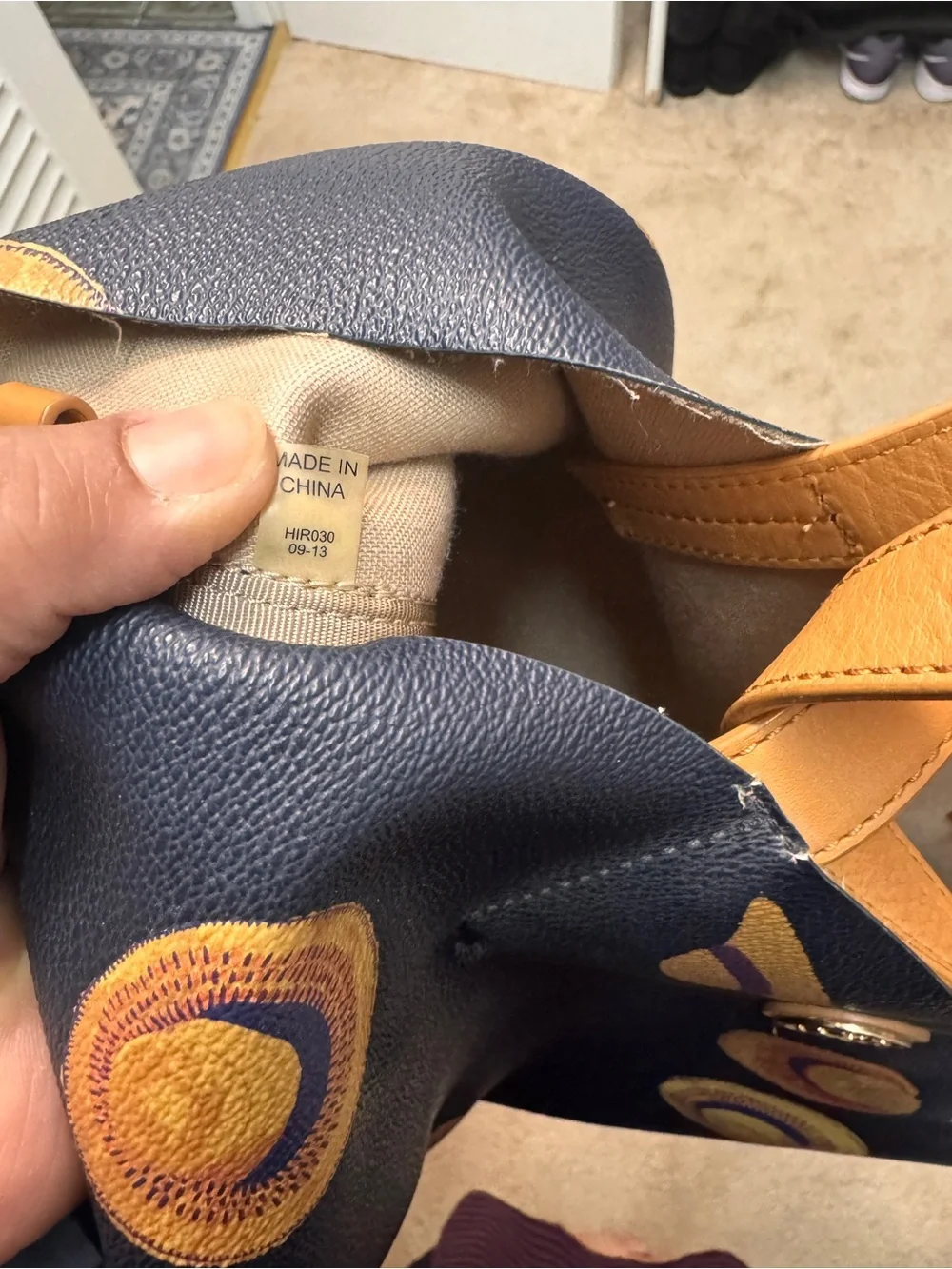 Tory Burch Black Leather Tote with Yellow Hat Motif